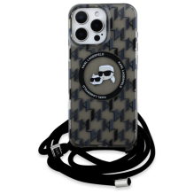 Karl Lagerfeld IML Crossbody Monogram Karl &amp; Choupette Head MagSafe dėklas, skirtas iPhone 16 Pro – juodas