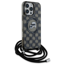 Karl Lagerfeld IML Crossbody Monogram Karl &amp; Choupette Head MagSafe Case for iPhone 16 Pro - Black