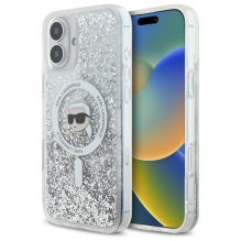 Karl Lagerfeld Liquid Glitter Karl Head Magsafe dėklas, skirtas iPhone 16 Plus – skaidrus