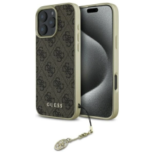 Guess 4G Charms Collection dėklas, skirtas iPhone 16 Pro - rudas