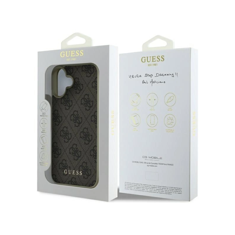 Guess 4G Charms Collection iPhone 16 Plus dėklas – rudas