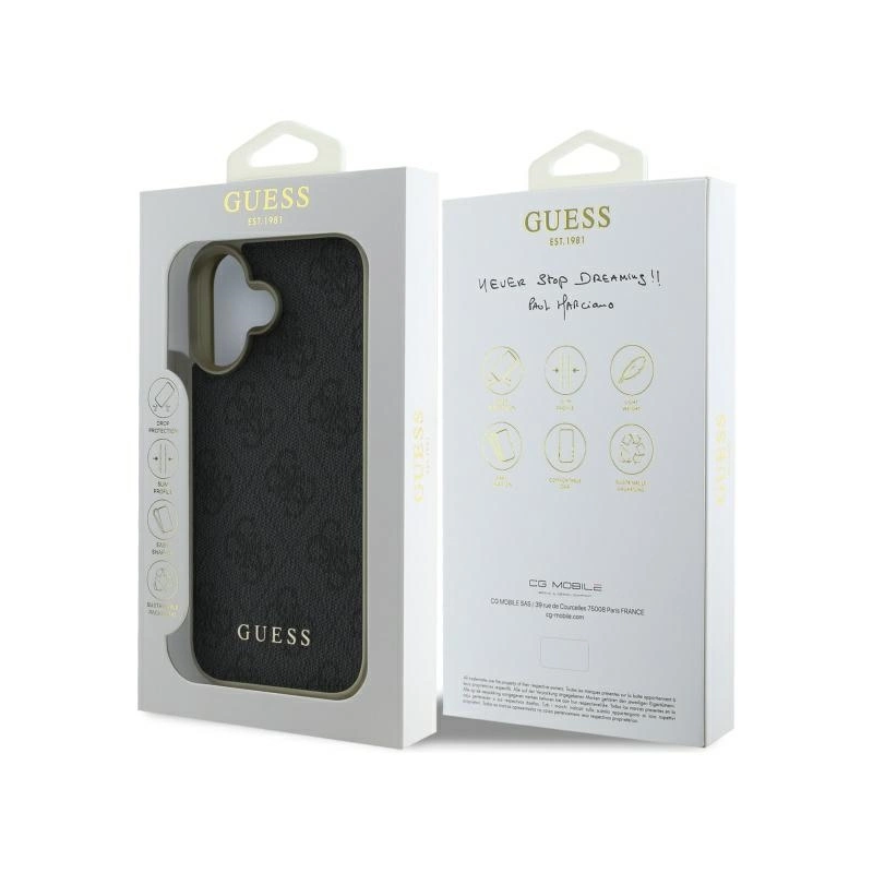 Guess 4G Charms Collection dėklas, skirtas iPhone 16 Plus - juodas