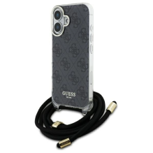 Guess Crossbody Cord 4G Print Case for iPhone 16 - Black