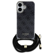 Guess Crossbody Cord 4G Print Case for iPhone 16 - Black