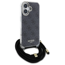 Guess Crossbody Cord 4G Print Case for iPhone 16 - Black