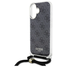 Guess Crossbody Cord 4G Print Case for iPhone 16 - Black