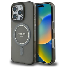 Guess IML Glitter Circle MagSafe dėklas iPhone 16 Pro - juodas