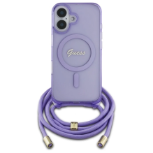 Guess Crossbody Cord Script MagSafe iPhone 16 Case - Purple