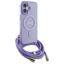 Guess Crossbody Cord Script MagSafe iPhone 16 Case - Purple