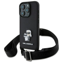 Karl Lagerfeld Saffiano Karl&amp;Choupette Metal Pin CBDY Strap iPhone 16 Pro Case - Black