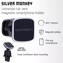 Silver Monkey CM-MGN-SM magnetinis automobilio orlaidės laikiklis - juodas