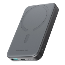 Powerbank Joyroom JR-W020 Mini 5000mAh USB-A USB-C indukcinis 20W – juodas + USB-C / USB-C laidas