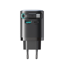 Joyroom JR-TCL02 65W USB-A USB-C GaN įkroviklis su įmontuotu USB-C laidu – juodas