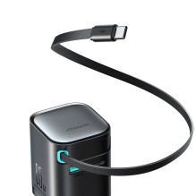 Joyroom JR-TCL02 65W USB-A USB-C GaN įkroviklis su įmontuotu USB-C laidu – juodas