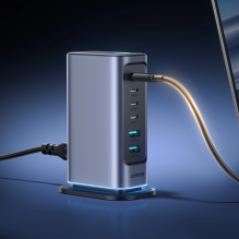 Joyroom JR-TCM02 kelių prievadų GaN įkroviklis 65W EU 4x USB-C 2x USB-A - tamsiai pilka