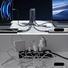 Joyroom JR-TCM02 kelių prievadų GaN įkroviklis 65W EU 4x USB-C 2x USB-A - tamsiai pilka