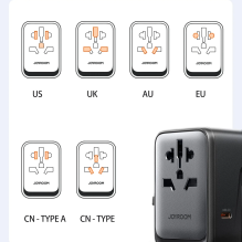 Joyroom JR-TCW02 65W Travel Adapter Universal EU / US / JP / AU / UK / CN - Black