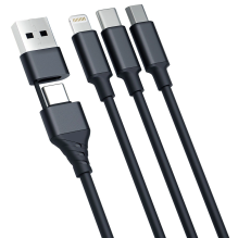 3mk Hyper Cable 3in1 USB-A - USB-C / USB-C - micro USB - Lightning 1,5 m - juodas