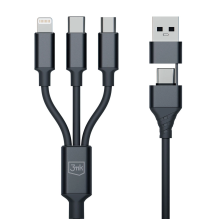 3mk Hyper Cable 3in1 USB-A - USB-C / USB-C - micro USB - Lightning 1,5 m - juodas