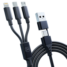 3mk Hyper Cable 3in1 USB-A - USB-C / USB-C - micro USB - Lightning 1,5 m - juodas