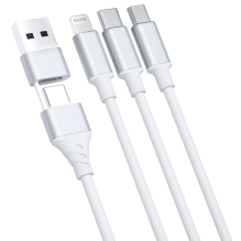 3mk Hyper Cable 3in1 USB-A - USB-C / USB-C - micro USB - Lightning 1.5m - white