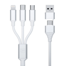 3mk Hyper Cable 3in1 USB-A – USB-C / USB-C – micro USB – Lightning 1,5m – balta