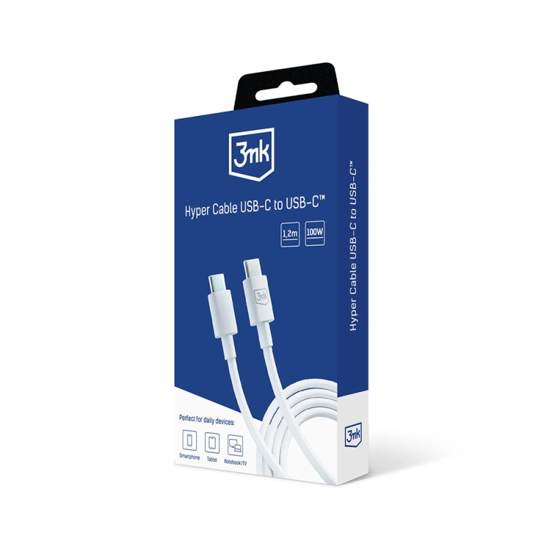 3mk Hyper Cable USB-C / USB-C 100W 1.2m - white