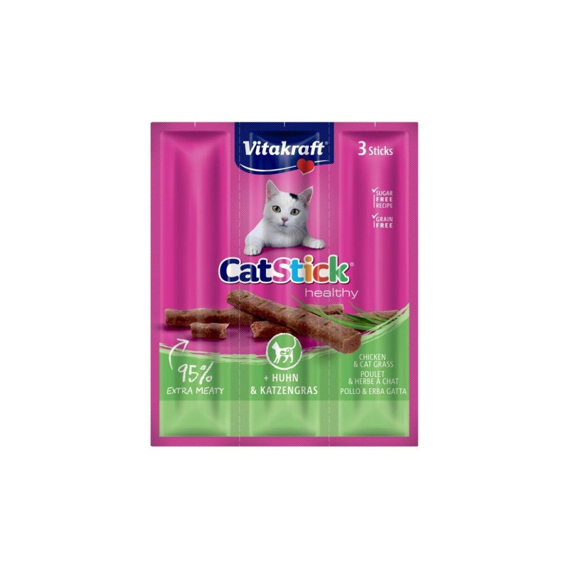 VITAKRAFT CatStick Mini Chicken with grass - cat treats - 3 pcs