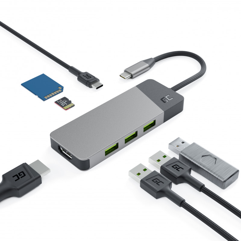 Adapteris HUB GC Connect 7in1 (3xUSB-A 3.1 HDMI 4K 60Hz USB-C PD 85W), skirtas Apple MacBook M1/M2, Lenovo X1, Asus ZenB