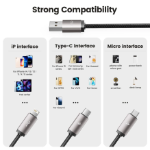 Tech-Protect UltraBoost 3in1 USB-A - Lightning / USB-C / micro USB 3.5A cable 1m - gray