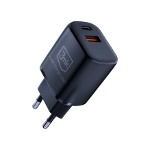 3mk Hyper Charger 20W USB-C USB-A sieninis įkroviklis – juodas