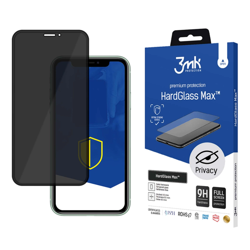 9H 3mk HardGlass Max Privacy™ privatumo stiklas, skirtas iPhone 11 Pro Max