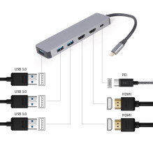 Gembird A-CM-COMBO3-03 USB tipo C 3 viename kelių prievadų adapteris (Hub + HDMI + PD)