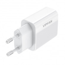 Tinklo įkroviklis Vipfan E01, 1x USB, 2.4A + USB-C laidas (baltas)