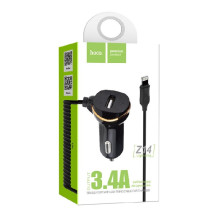 Car charger HOCO Z14 USB + &quot;lightning&quot; (5V 3.1A) black