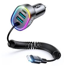 Car charger JOYROOM (JR-CL20) 4IN1 (2xUSB, 1xUSB-C 1.6M 57W) with lightning cable black