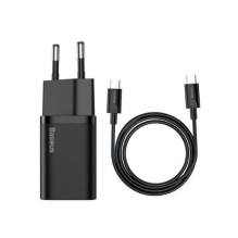 Įkroviklis Baseus (TZCCSUP-L01) + &quot;USB-C (Type-C) to USB-C (Type-C)&quot; (1xUSB-C 25W) juodas