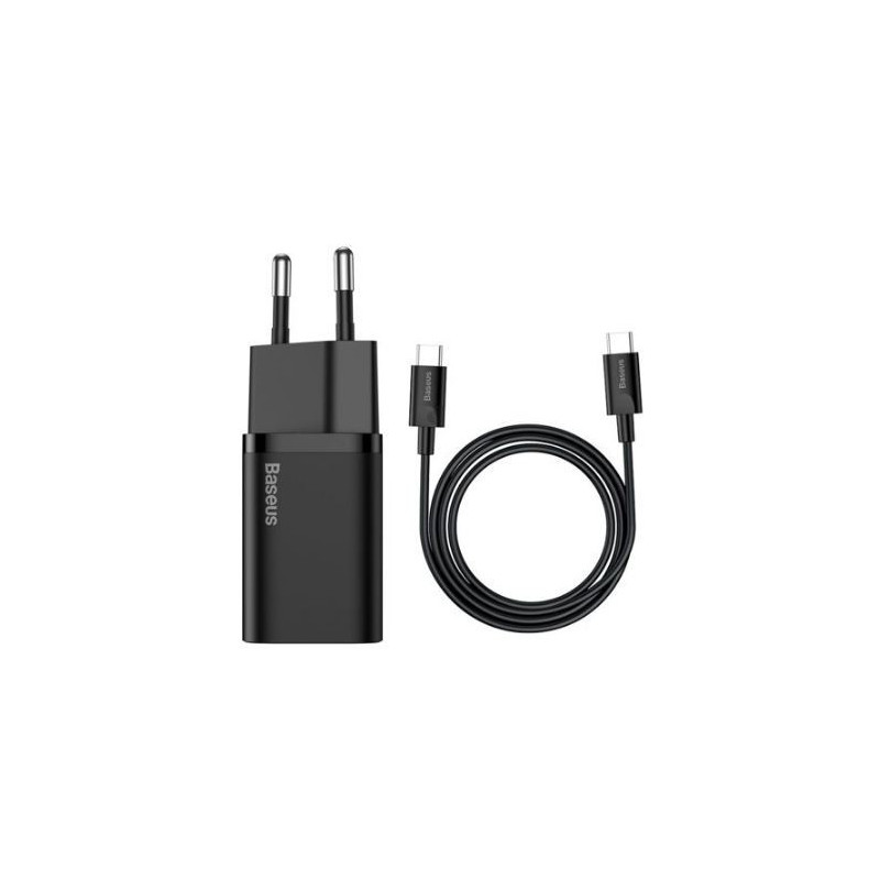 Įkroviklis Baseus (TZCCSUP-L01) + &quot;USB-C (Type-C) to USB-C (Type-C)&quot; (1xUSB-C 25W) juodas