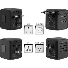 Įkroviklis Travel SET (SL-209PQ-2) (2xUSB 1xUSB-C US / UK / EUR / AUS) juodas