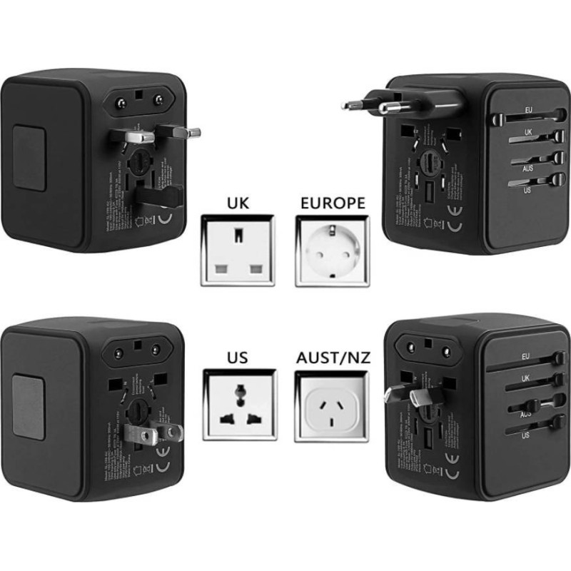 Įkroviklis Travel SET (SL-209PQ-2) (2xUSB 1xUSB-C US / UK / EUR / AUS) juodas