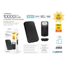 External battery POWER BANK PLATINET SOLAR 10000mAh (2xUSB 1xUSB-C 3A) black