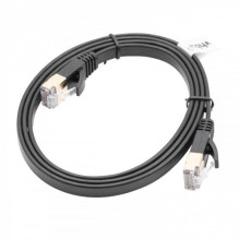 Ethernet kabelis Cat7, plokščias, 10 Gigabit, RJ45 jungtis, juodas, 1m