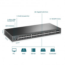 TP-LINK JetStream 48-Port Gigabit L2+ Managed Switch with 4 10GE SFP+ Slots