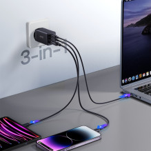 Įkroviklis Joyroom GaN JR-TCG01 2xUSB-C / USB-A 65W + USB-C cable 1.2m juodas