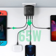 Įkroviklis Ugreen CD224 GaN 3xUSB-C / USB-A 65W juodas