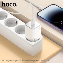 Įkroviklis Hoco N40 USB-C PD20W + USB-C to Lightning 1.0m baltas