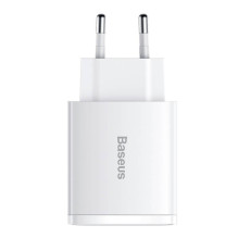 „Baseus Compact Quick Charger“ sieninis įkroviklis, 2xUSB, USB-C, PD, 3A, 30 W (balta)