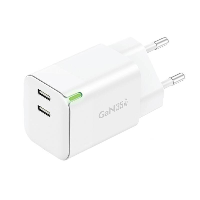 Sieninis įkroviklis Foneng GaN 35W 2x USB-C 2.4A (baltas)