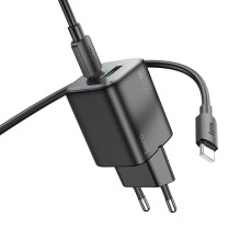 Įkroviklis Hoco N41 USB-A / USB-C PD20W+QC3.0 + USB-C to USB-C cable 1.0m juodas