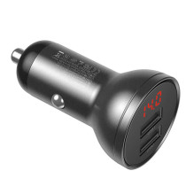 Baseus automobilinis įkroviklis su ekranu, 2x USB, 4.8A, 24W (pilka)